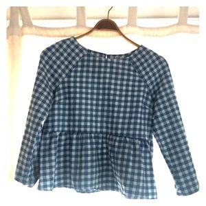 Gingham long sleeve peplum top